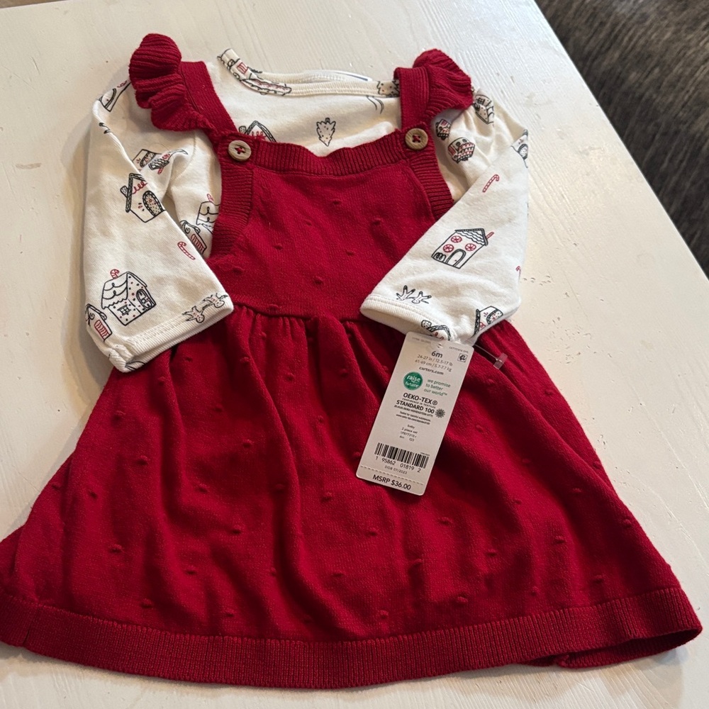 NWT Carter's Red Gingerbread House Christmas dress